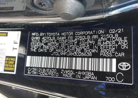 2021 Toyota Prius Xle Awd-E из США, поврежденный, VIN JTDL9MFUXM3028638